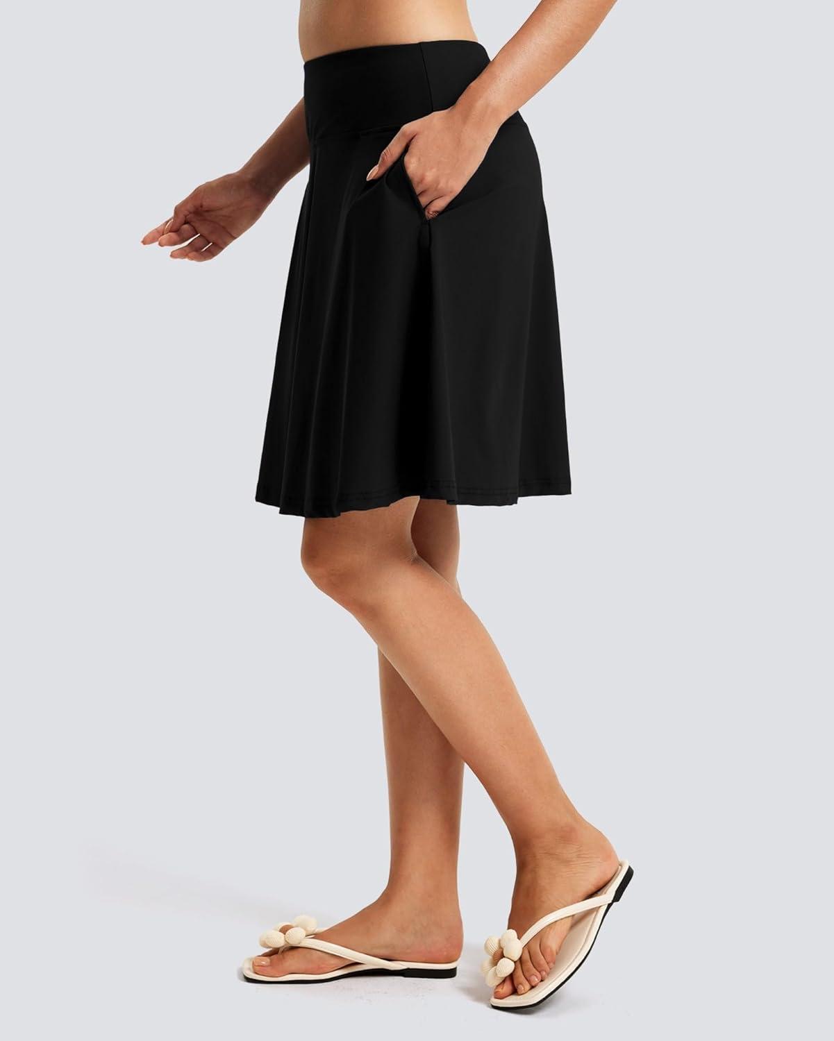 imageFitsT4 Sports Womens 20 High Waisted Swim Skirt Skort Quick Dry Swimsuit Bikini Bottoms with PocketsBlack