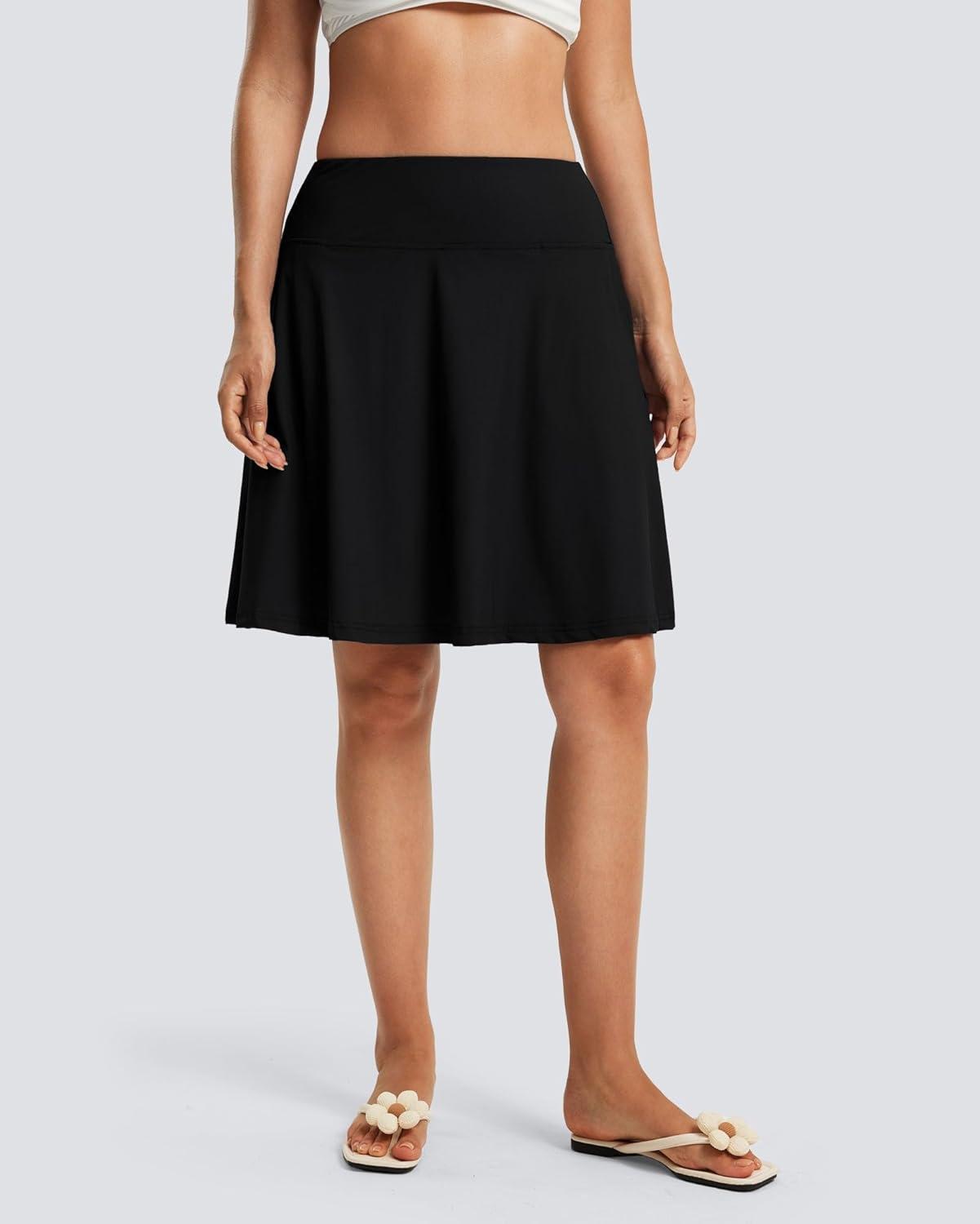 imageFitsT4 Sports Womens 20 High Waisted Swim Skirt Skort Quick Dry Swimsuit Bikini Bottoms with PocketsBlack