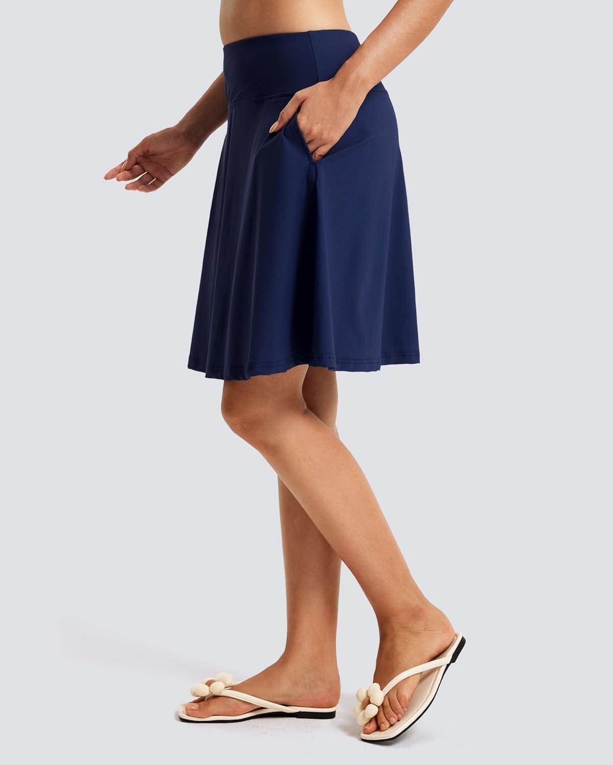 imageFitsT4 Sports Womens 20 High Waisted Swim Skirt Skort Quick Dry Swimsuit Bikini Bottoms with PocketsNavy