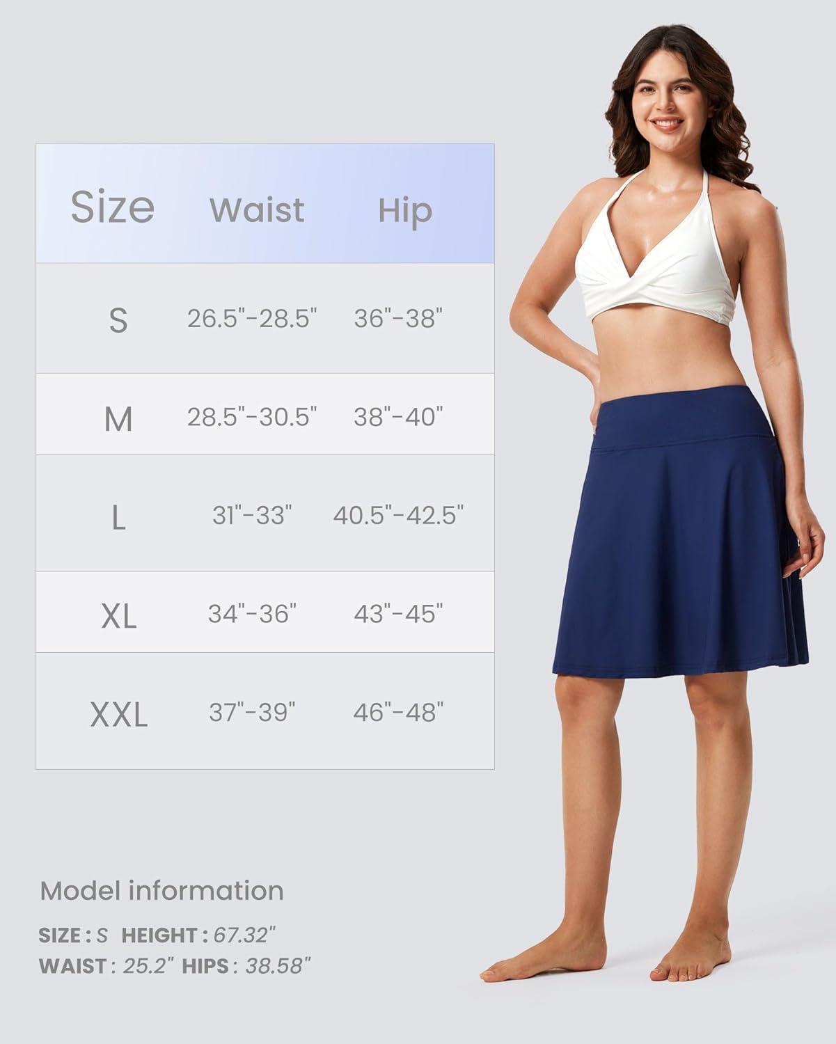 imageFitsT4 Sports Womens 20 High Waisted Swim Skirt Skort Quick Dry Swimsuit Bikini Bottoms with PocketsNavy