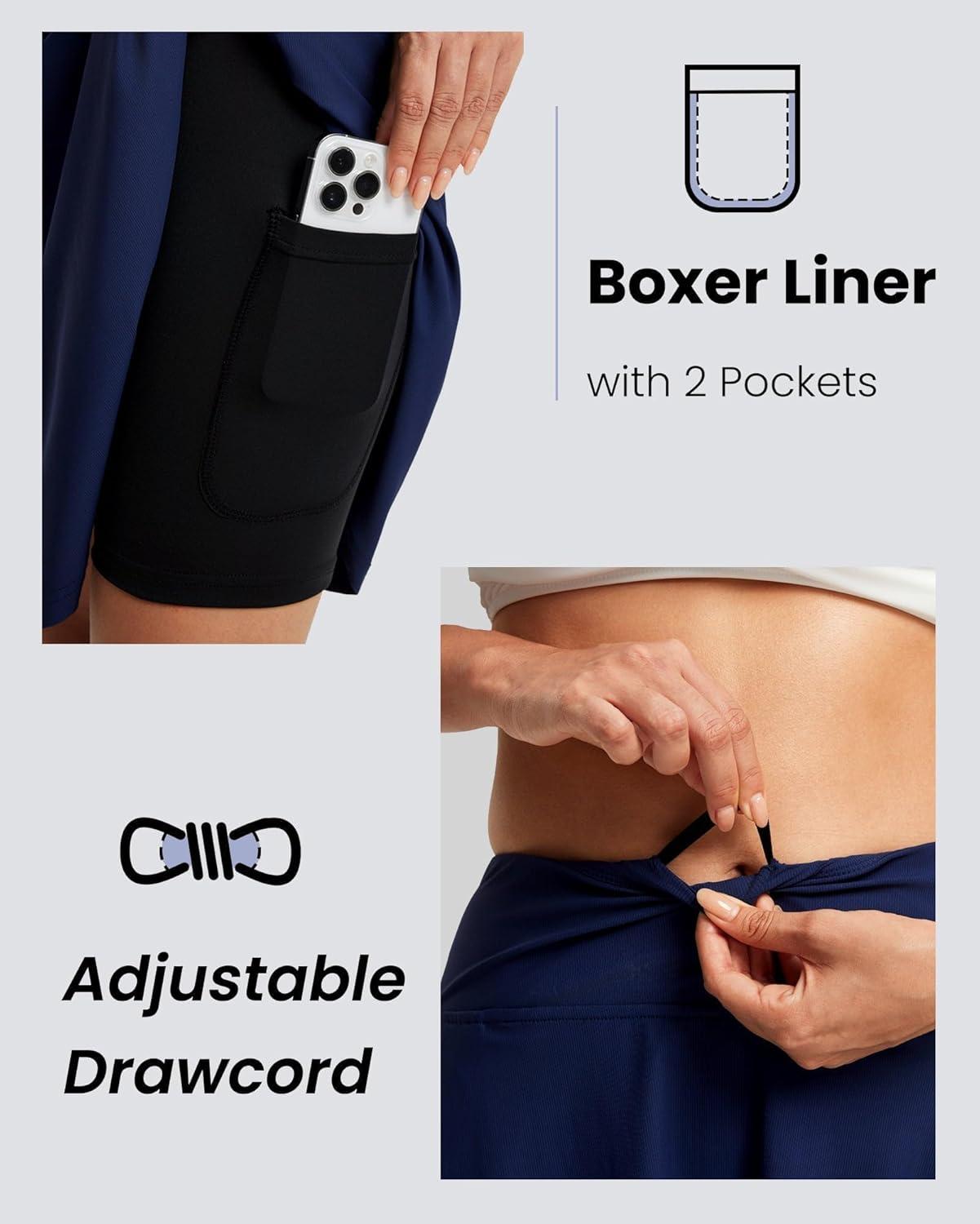 imageFitsT4 Sports Womens 20 High Waisted Swim Skirt Skort Quick Dry Swimsuit Bikini Bottoms with PocketsNavy