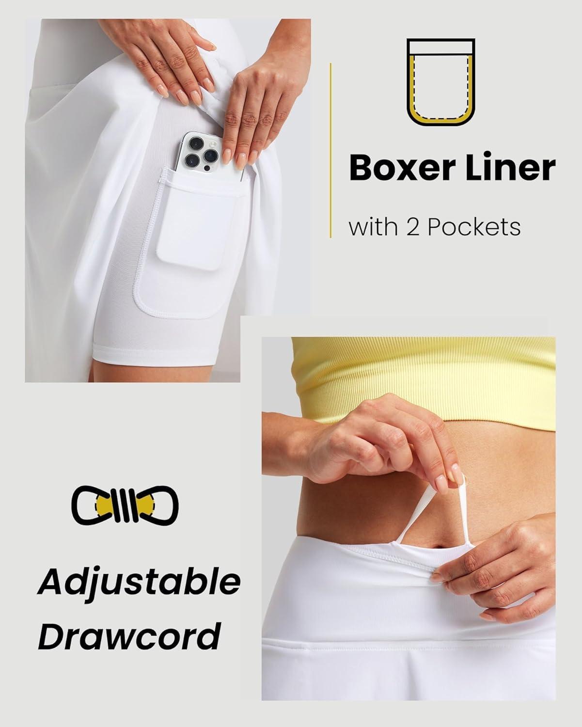 imageFitsT4 Sports Womens 20 High Waisted Swim Skirt Skort Quick Dry Swimsuit Bikini Bottoms with PocketsWhite