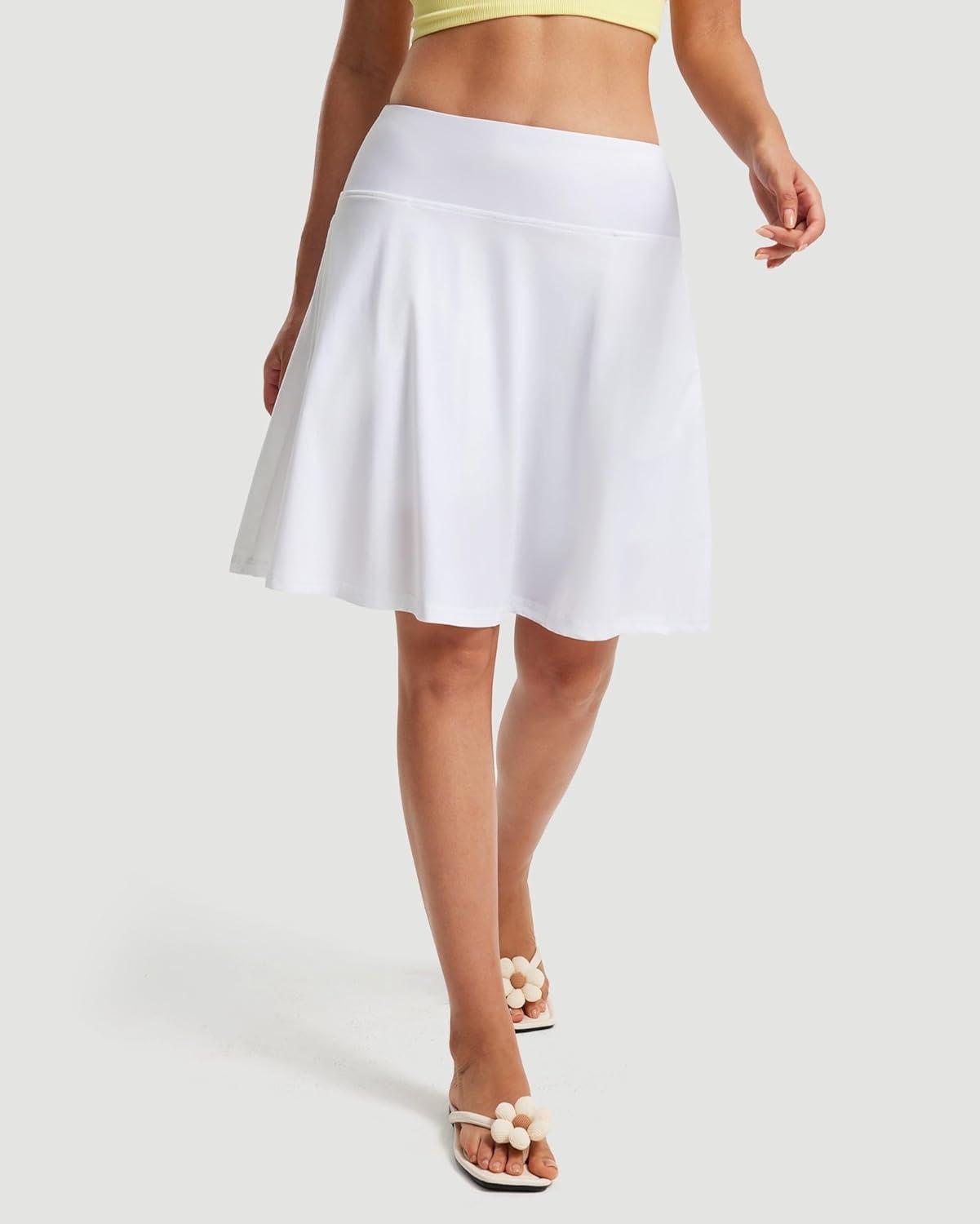 imageFitsT4 Sports Womens 20 High Waisted Swim Skirt Skort Quick Dry Swimsuit Bikini Bottoms with PocketsWhite