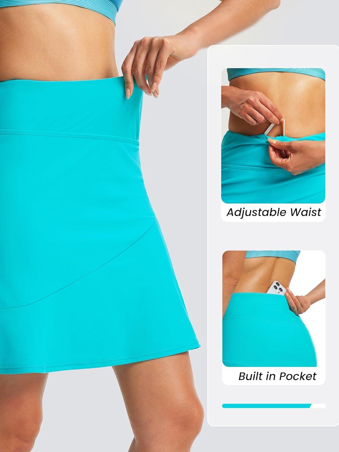 imageFitsT4 Sports Womens 20quot Long Swim Skirt Modest Beach Skorts with Pockets Tummy Control Swim Bottoms High Waisted SwimsuitAqua