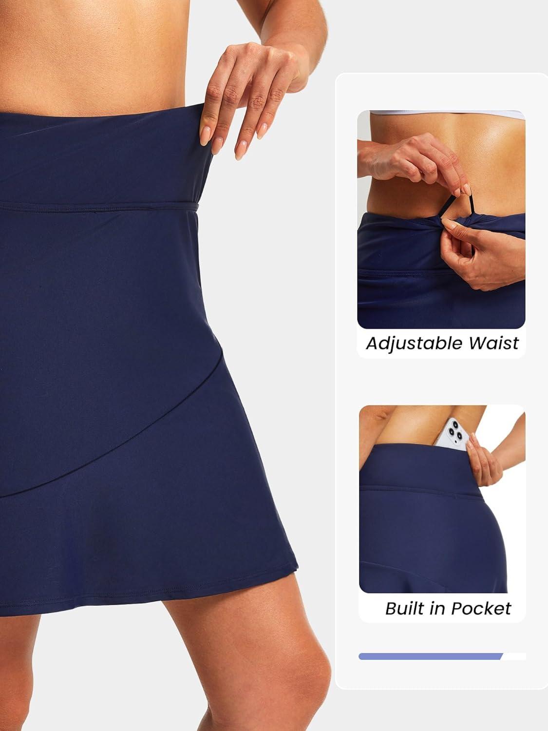 imageFitsT4 Sports Womens 20quot Long Swim Skirt Modest Beach Skorts with Pockets Tummy Control Swim Bottoms High Waisted SwimsuitNavy