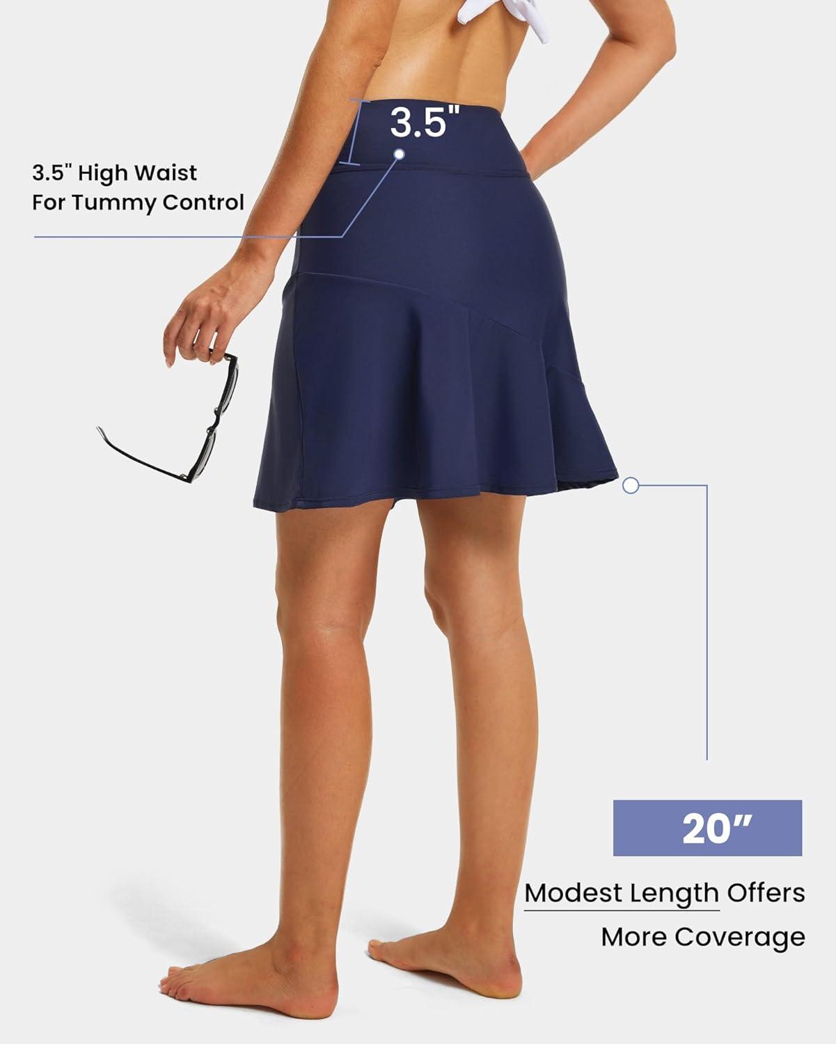 imageFitsT4 Sports Womens 20quot Long Swim Skirt Modest Beach Skorts with Pockets Tummy Control Swim Bottoms High Waisted SwimsuitNavy