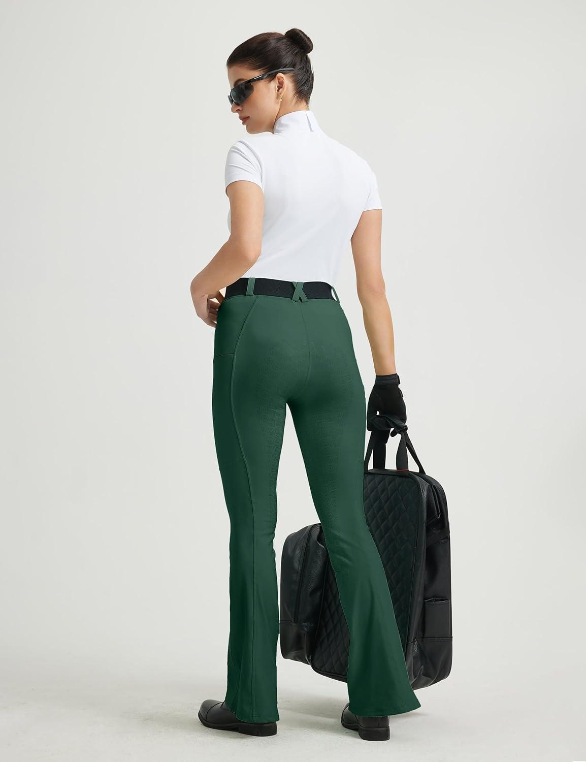 imageFitsT4 Sports Womens Bootcut Horse Riding Pants Full Seat Equestrian Breeches Summer Riding TightsForest Green