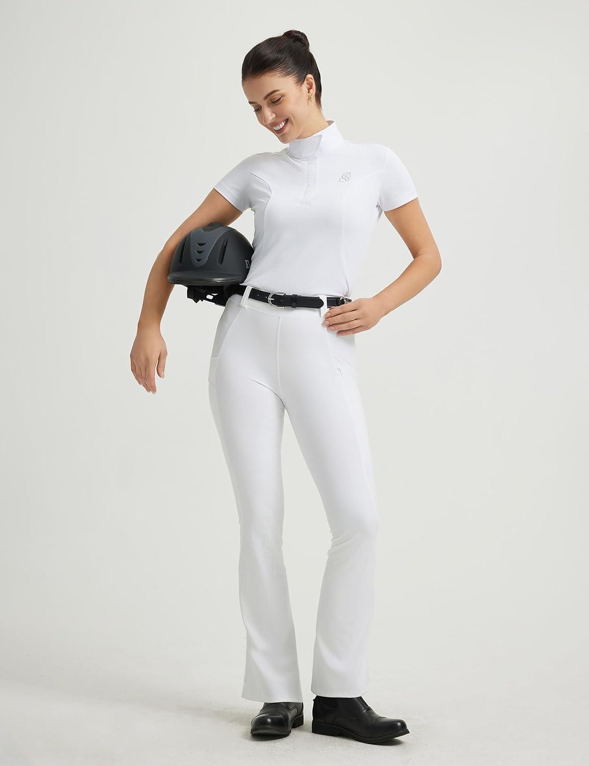 imageFitsT4 Sports Womens Bootcut Horse Riding Pants Full Seat Equestrian Breeches Summer Riding TightsWhite