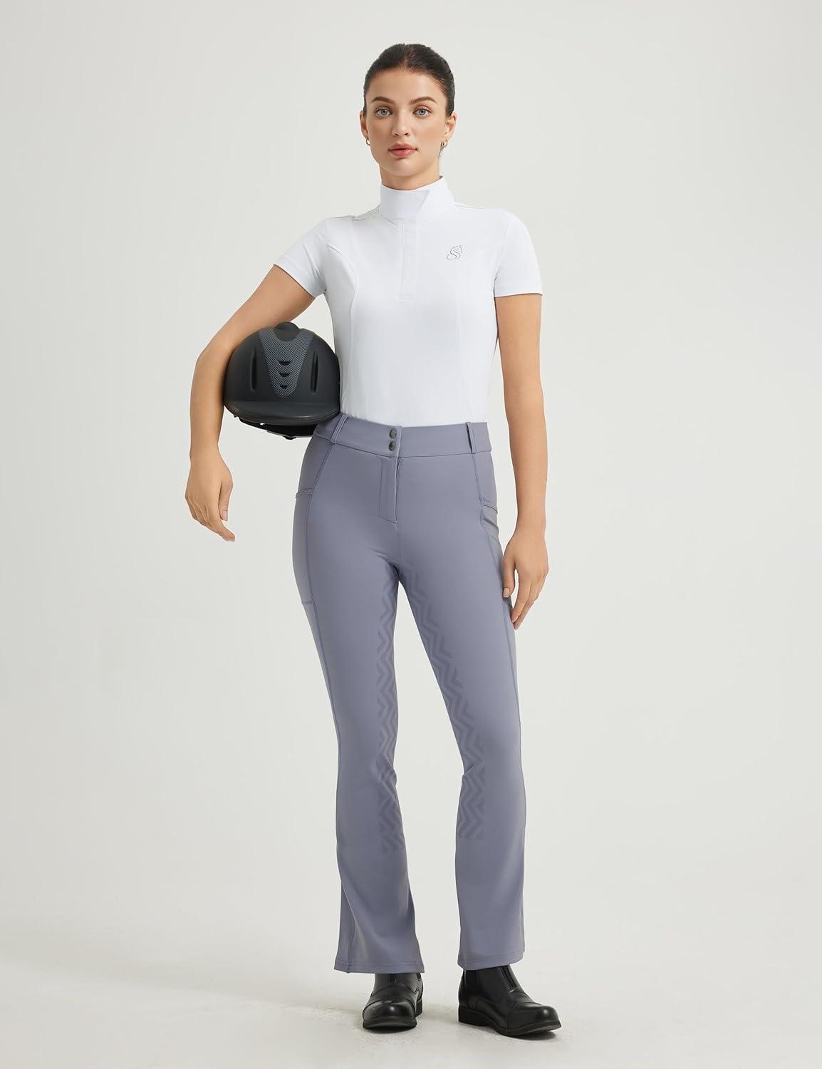 imageFitsT4 Sports Womens Bootcut Riding Breeches Full Seat Equestrian Pants Summer Riding Tights for WomenBlue Grey