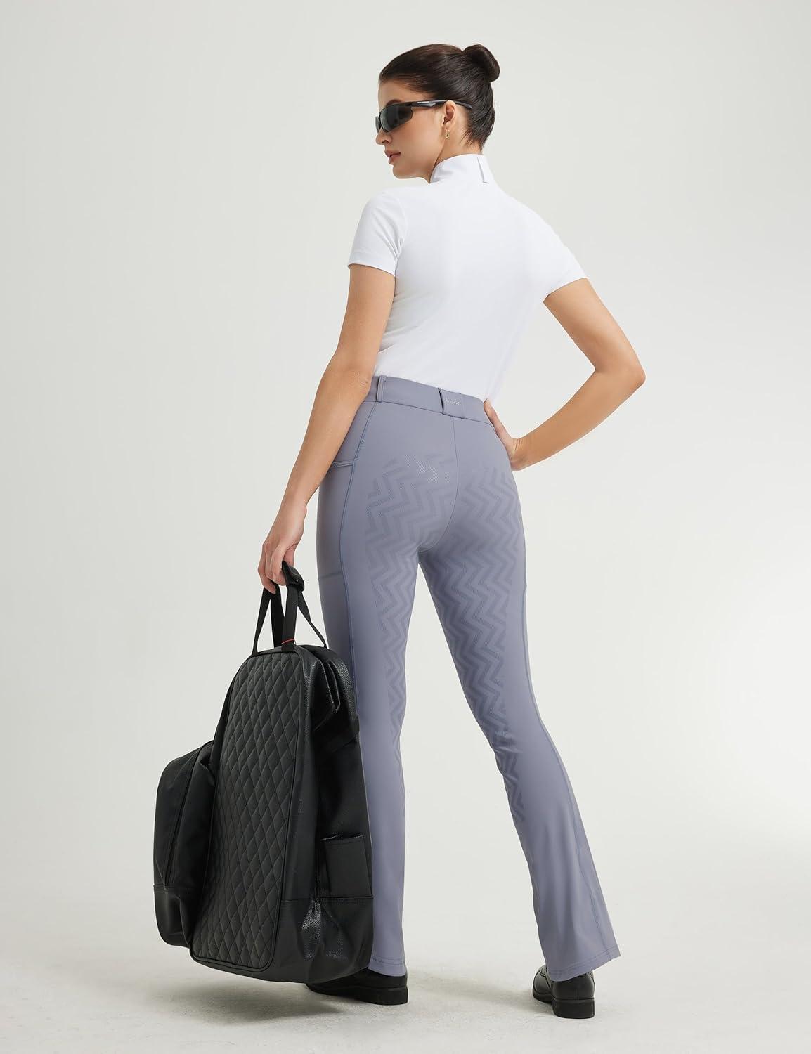 imageFitsT4 Sports Womens Bootcut Riding Breeches Full Seat Equestrian Pants Summer Riding Tights for WomenBlue Grey