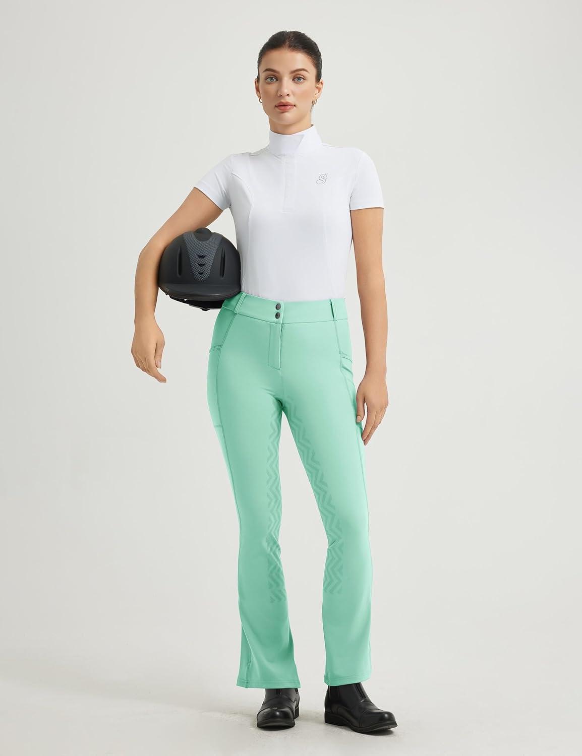 imageFitsT4 Sports Womens Bootcut Riding Breeches Full Seat Equestrian Pants Summer Riding Tights for WomenCabbage