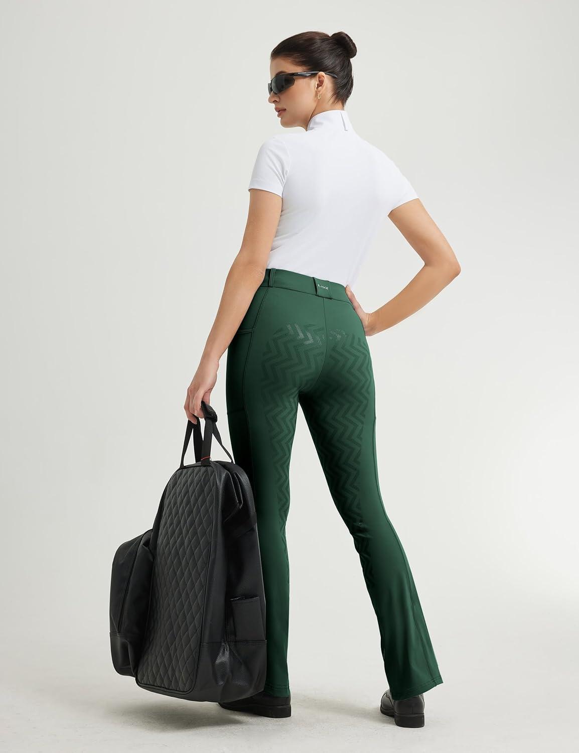 imageFitsT4 Sports Womens Bootcut Riding Breeches Full Seat Equestrian Pants Summer Riding Tights for WomenForest Green