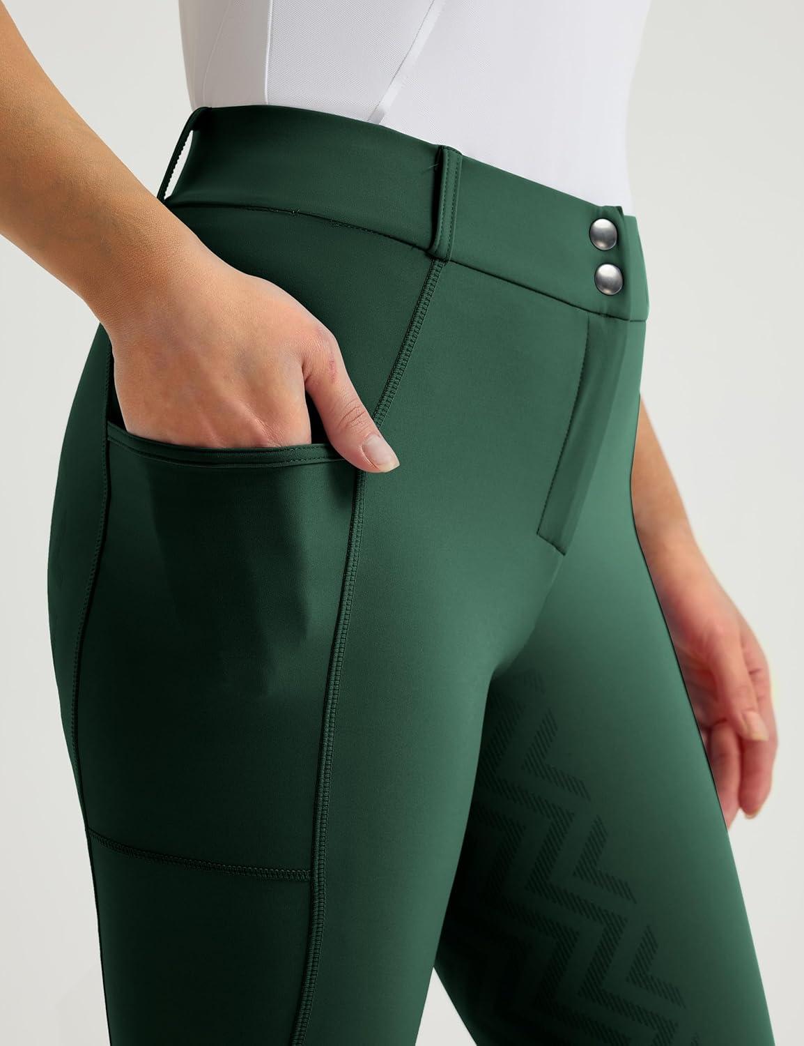 imageFitsT4 Sports Womens Bootcut Riding Breeches Full Seat Equestrian Pants Summer Riding Tights for WomenForest Green