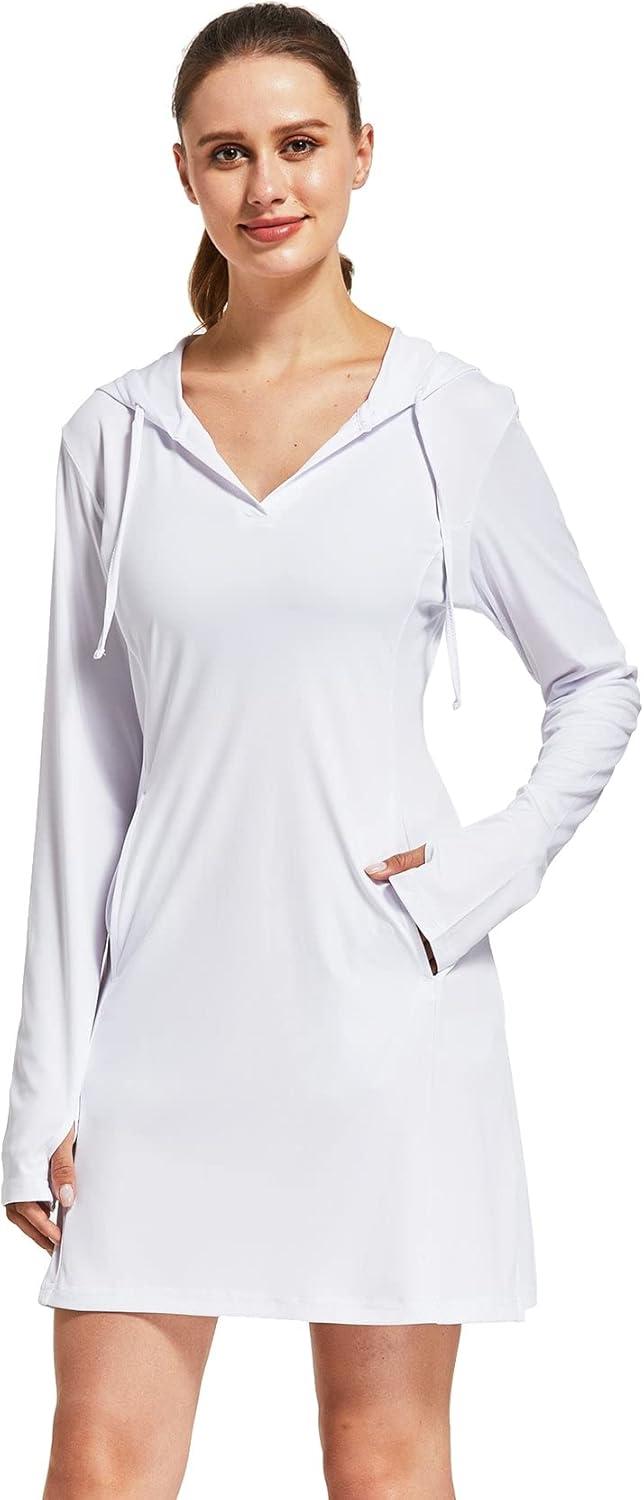imageFitsT4 Sports Womens CoverUp Dress Beach UPF 50 SPF Sun Protection Long Sleeve ShirtsWhite