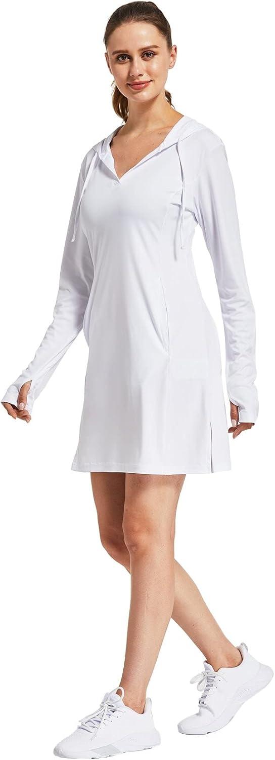 imageFitsT4 Sports Womens CoverUp Dress Beach UPF 50 SPF Sun Protection Long Sleeve ShirtsWhite