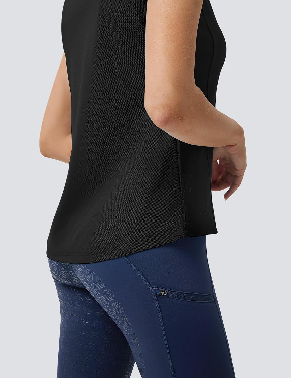 imageFitsT4 Sports Womens Equestrian Tank Top UPF50 Sleeveless Horse Riding Shirts Polo Collar Button UpBlack