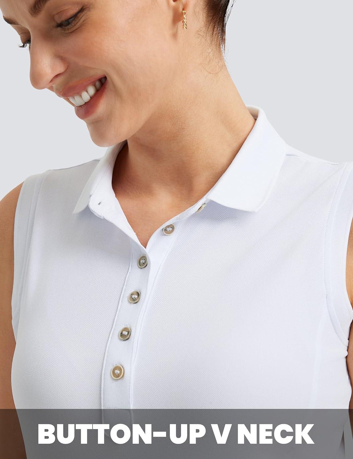 imageFitsT4 Sports Womens Equestrian Tank Top UPF50 Sleeveless Horse Riding Shirts Polo Collar Button UpWhite