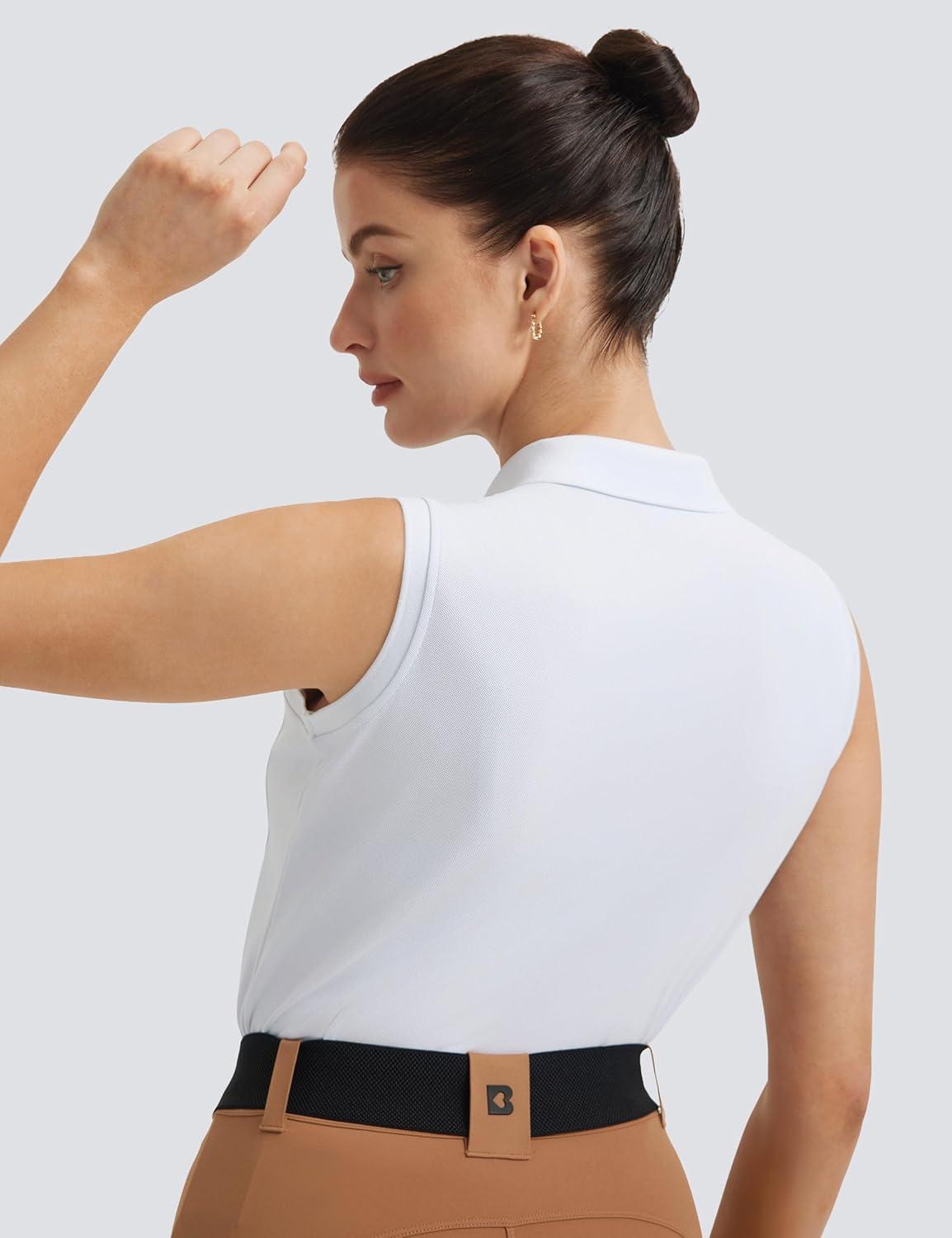 imageFitsT4 Sports Womens Equestrian Tank Top UPF50 Sleeveless Horse Riding Shirts Polo Collar Button UpWhite
