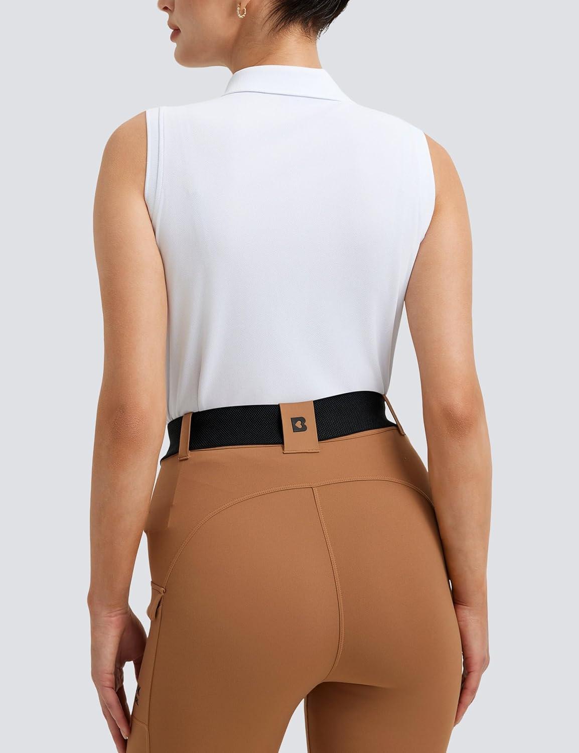 imageFitsT4 Sports Womens Equestrian Tank Top UPF50 Sleeveless Horse Riding Shirts Polo Collar Button UpWhite