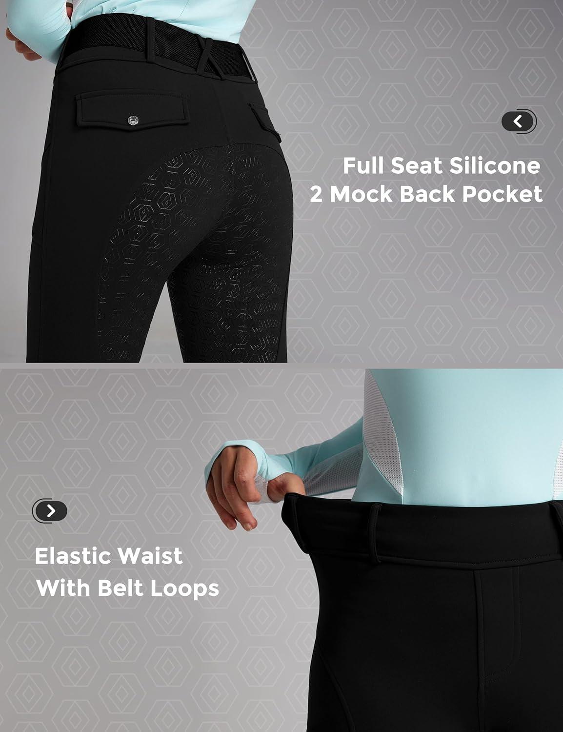 imageFitsT4 Sports Womens Fleece Horse Riding Pants Full Seat Equestrian Breeches Winter Riding Tights with PocketsBlack