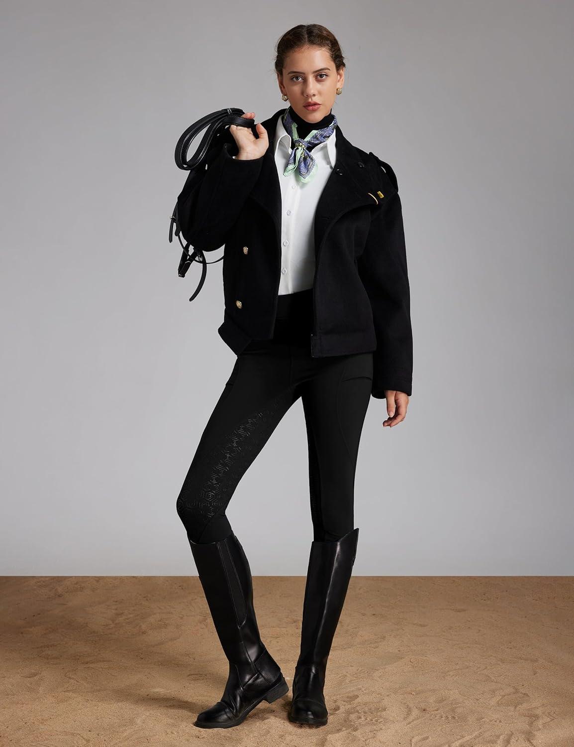 imageFitsT4 Sports Womens Fleece Horse Riding Pants Full Seat Equestrian Breeches Winter Riding Tights with PocketsBlack