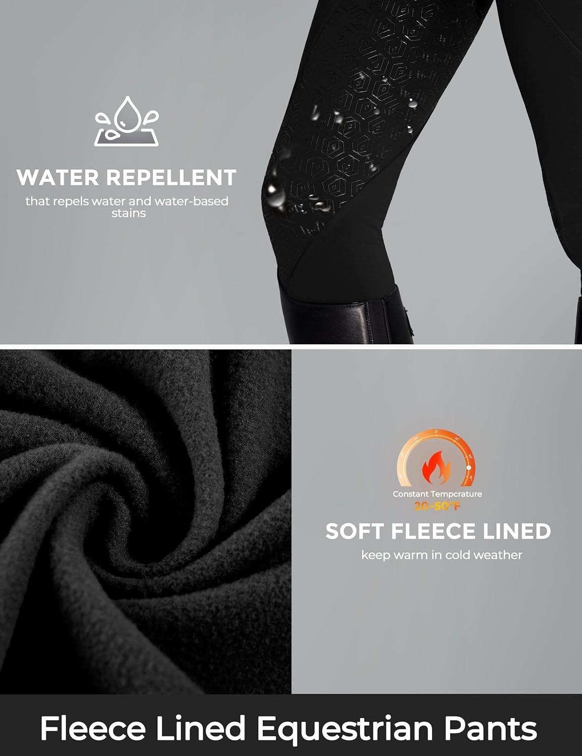 imageFitsT4 Sports Womens Fleece Horse Riding Pants Full Seat Equestrian Breeches Winter Riding Tights with PocketsBlack