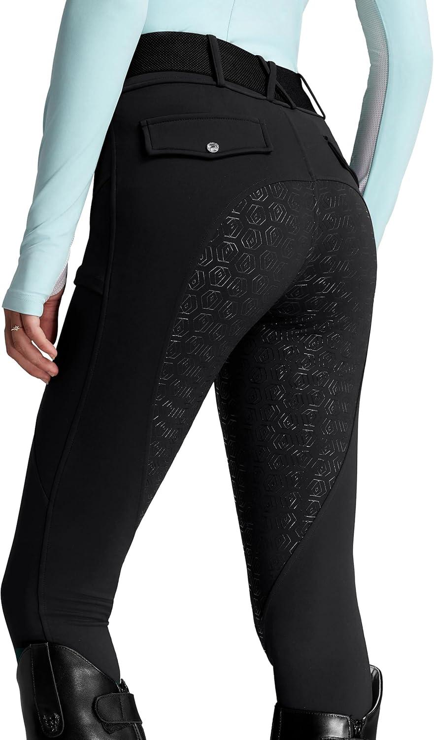 imageFitsT4 Sports Womens Fleece Horse Riding Pants Full Seat Equestrian Breeches Winter Riding Tights with PocketsBlack