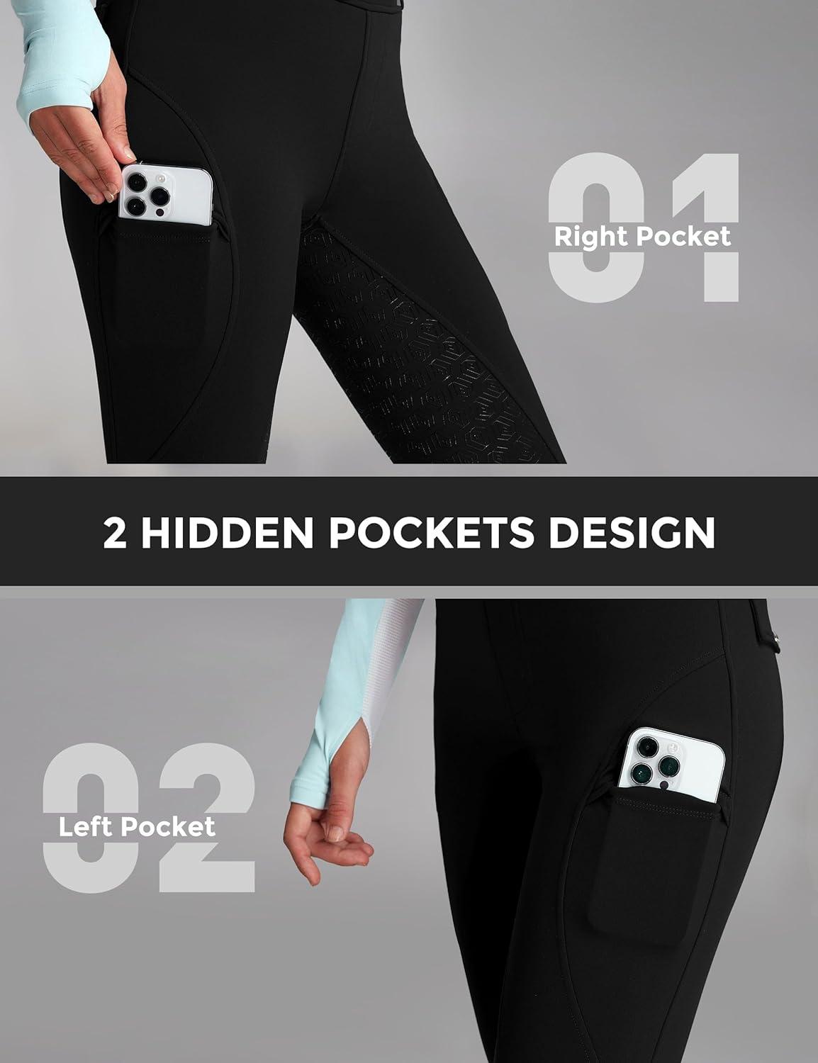 imageFitsT4 Sports Womens Fleece Horse Riding Pants Full Seat Equestrian Breeches Winter Riding Tights with PocketsBlack