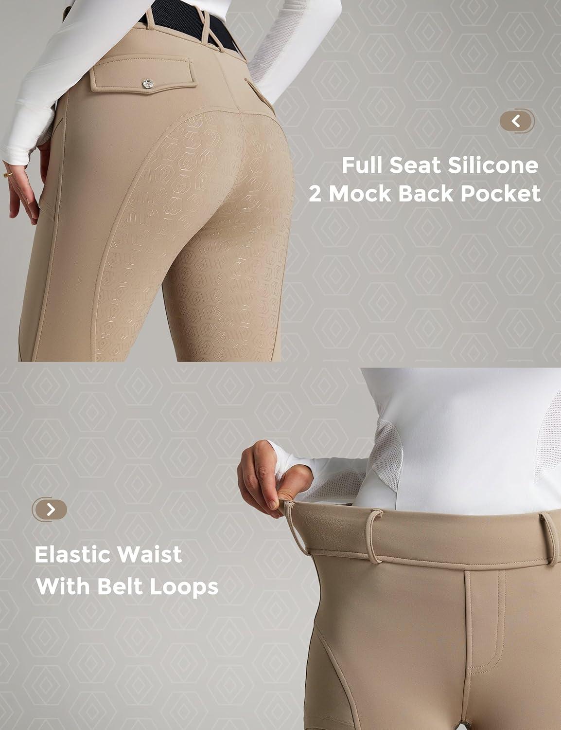 imageFitsT4 Sports Womens Fleece Horse Riding Pants Full Seat Equestrian Breeches Winter Riding Tights with PocketsKhaki