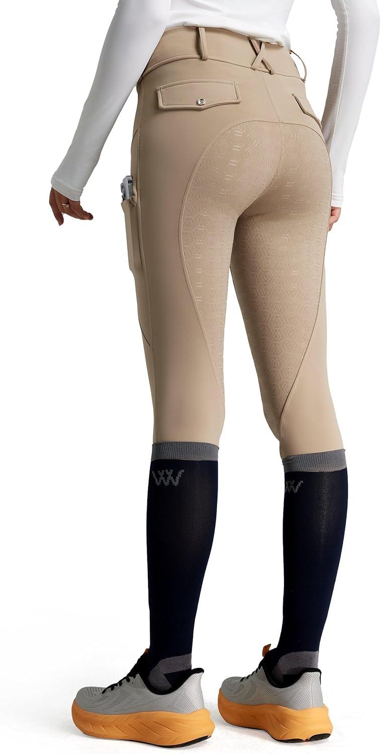 imageFitsT4 Sports Womens Fleece Horse Riding Pants Full Seat Equestrian Breeches Winter Riding Tights with PocketsKhaki