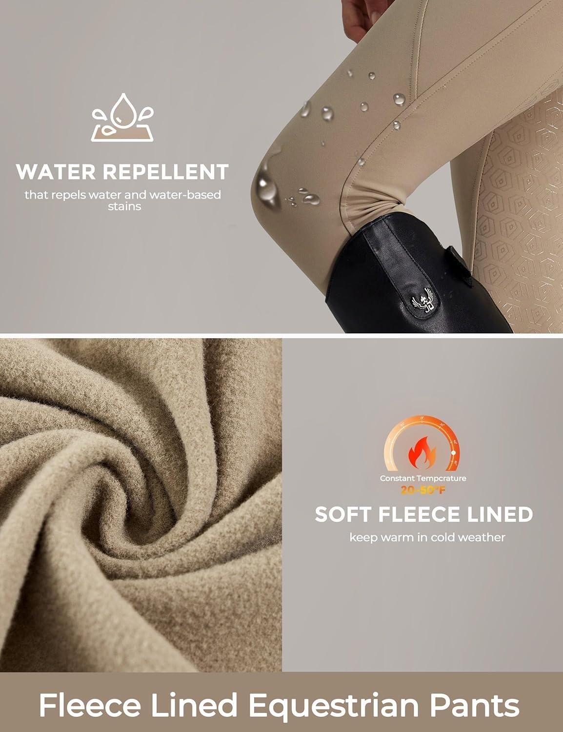 imageFitsT4 Sports Womens Fleece Horse Riding Pants Full Seat Equestrian Breeches Winter Riding Tights with PocketsKhaki