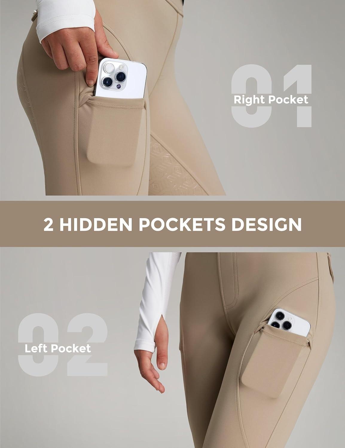 imageFitsT4 Sports Womens Fleece Horse Riding Pants Full Seat Equestrian Breeches Winter Riding Tights with PocketsKhaki