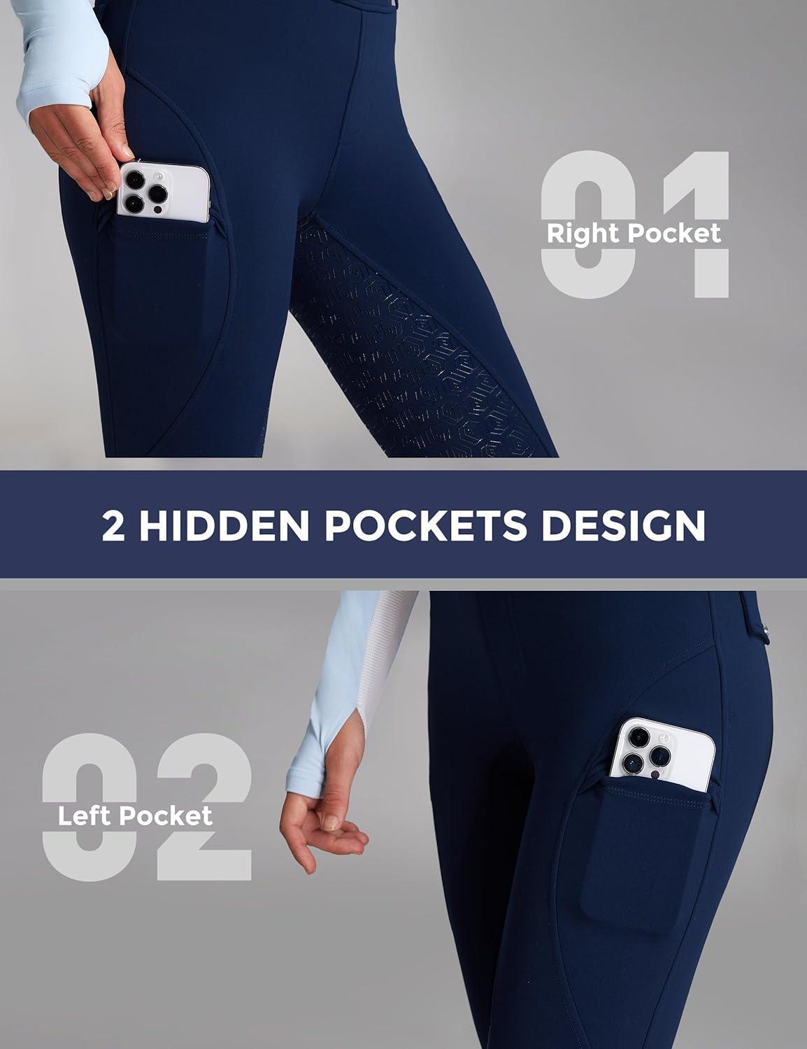 imageFitsT4 Sports Womens Fleece Horse Riding Pants Full Seat Equestrian Breeches Winter Riding Tights with PocketsNavy Blue