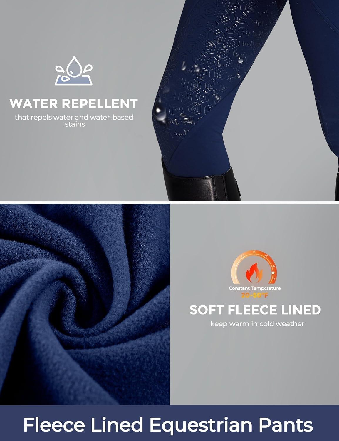 imageFitsT4 Sports Womens Fleece Horse Riding Pants Full Seat Equestrian Breeches Winter Riding Tights with PocketsNavy Blue