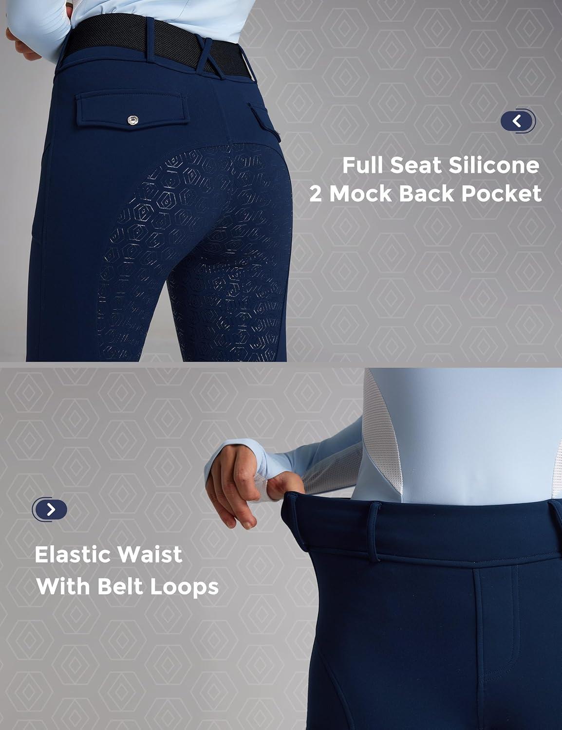 imageFitsT4 Sports Womens Fleece Horse Riding Pants Full Seat Equestrian Breeches Winter Riding Tights with PocketsNavy Blue