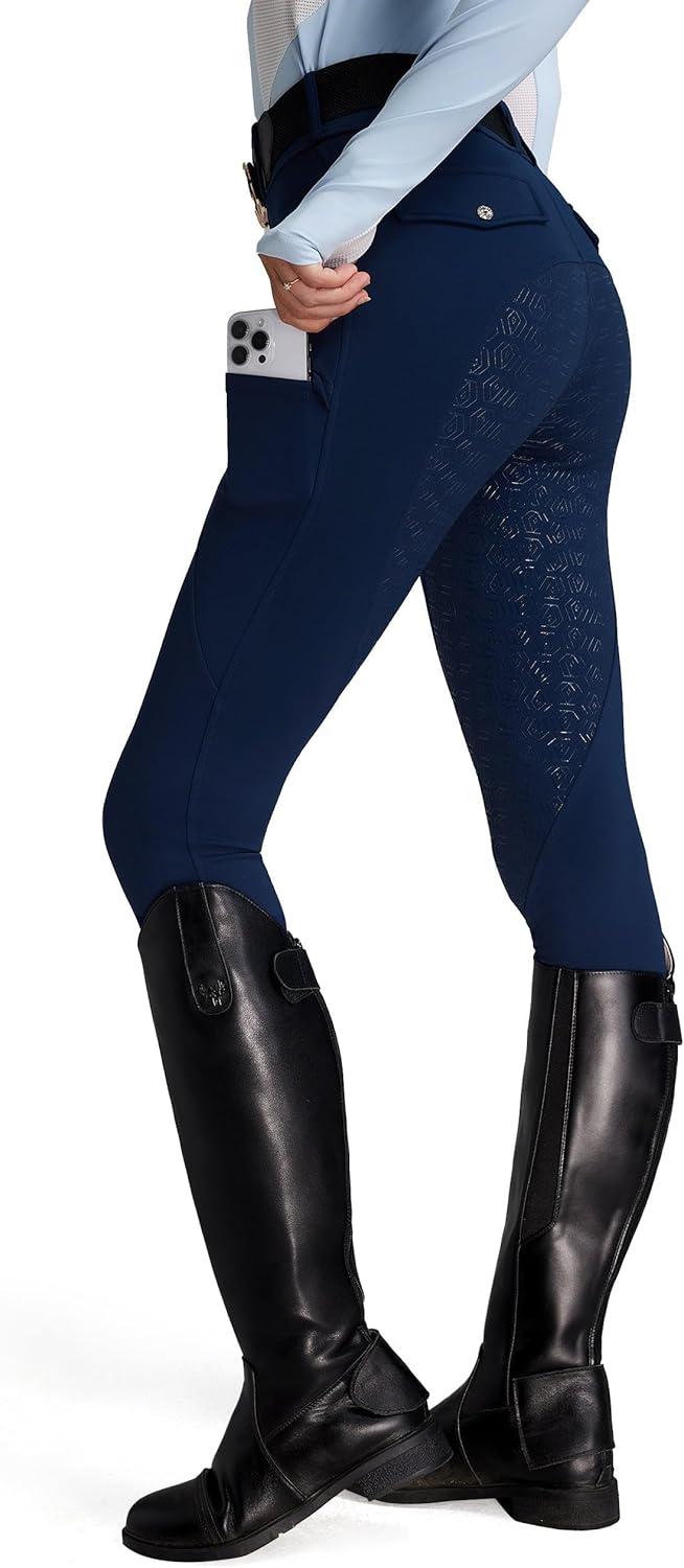imageFitsT4 Sports Womens Fleece Horse Riding Pants Full Seat Equestrian Breeches Winter Riding Tights with PocketsNavy Blue