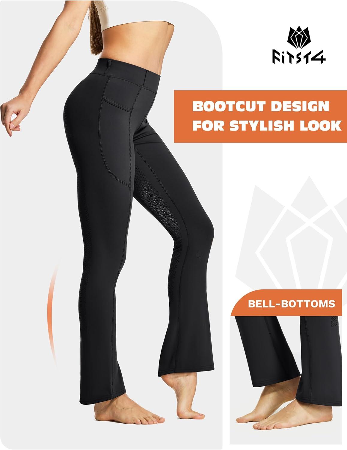 imageFitsT4 Sports Womens Full Seat Horse Riding Pants Bootcut Riding Tights with Pockets Equestrian Breeches for WomenBlack