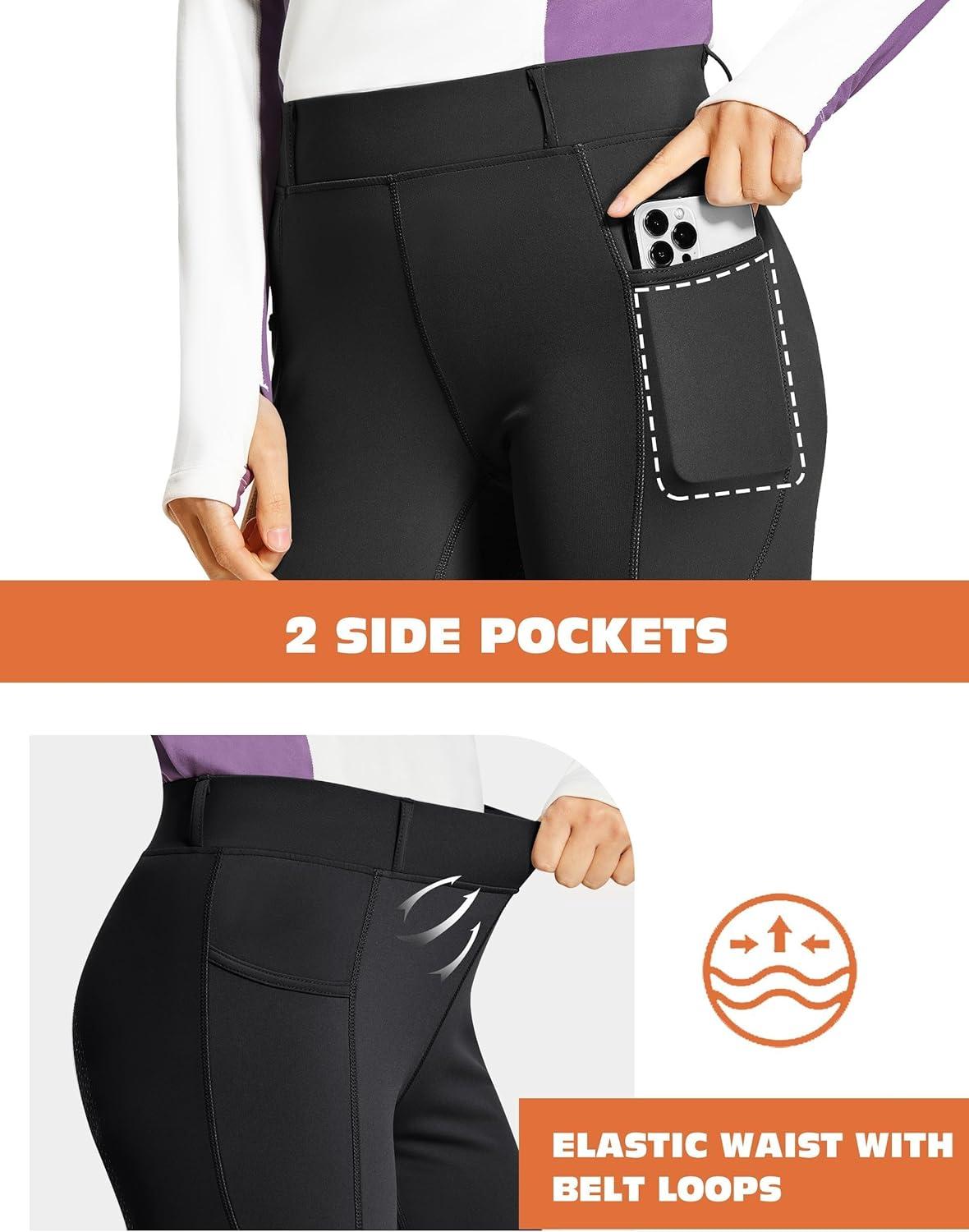 imageFitsT4 Sports Womens Full Seat Horse Riding Pants Bootcut Riding Tights with Pockets Equestrian Breeches for WomenBlack