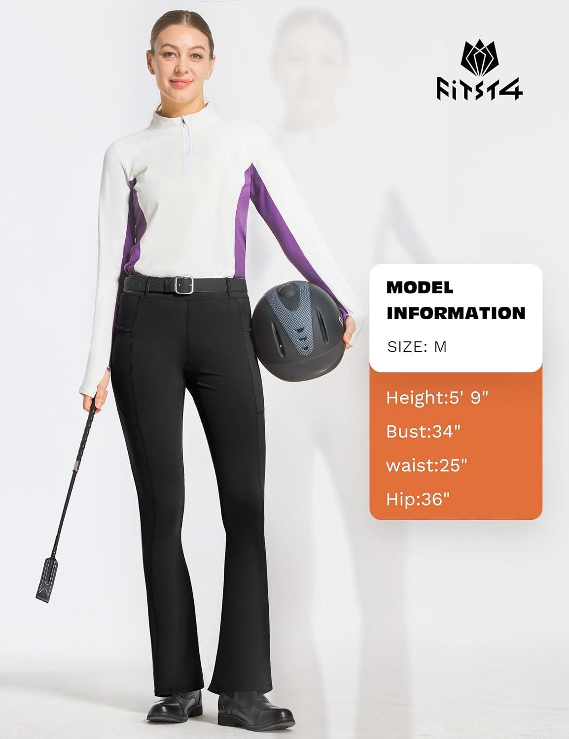 imageFitsT4 Sports Womens Full Seat Horse Riding Pants Bootcut Riding Tights with Pockets Equestrian Breeches for WomenBlack