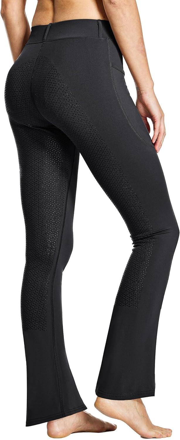 imageFitsT4 Sports Womens Full Seat Horse Riding Pants Bootcut Riding Tights with Pockets Equestrian Breeches for WomenBlack