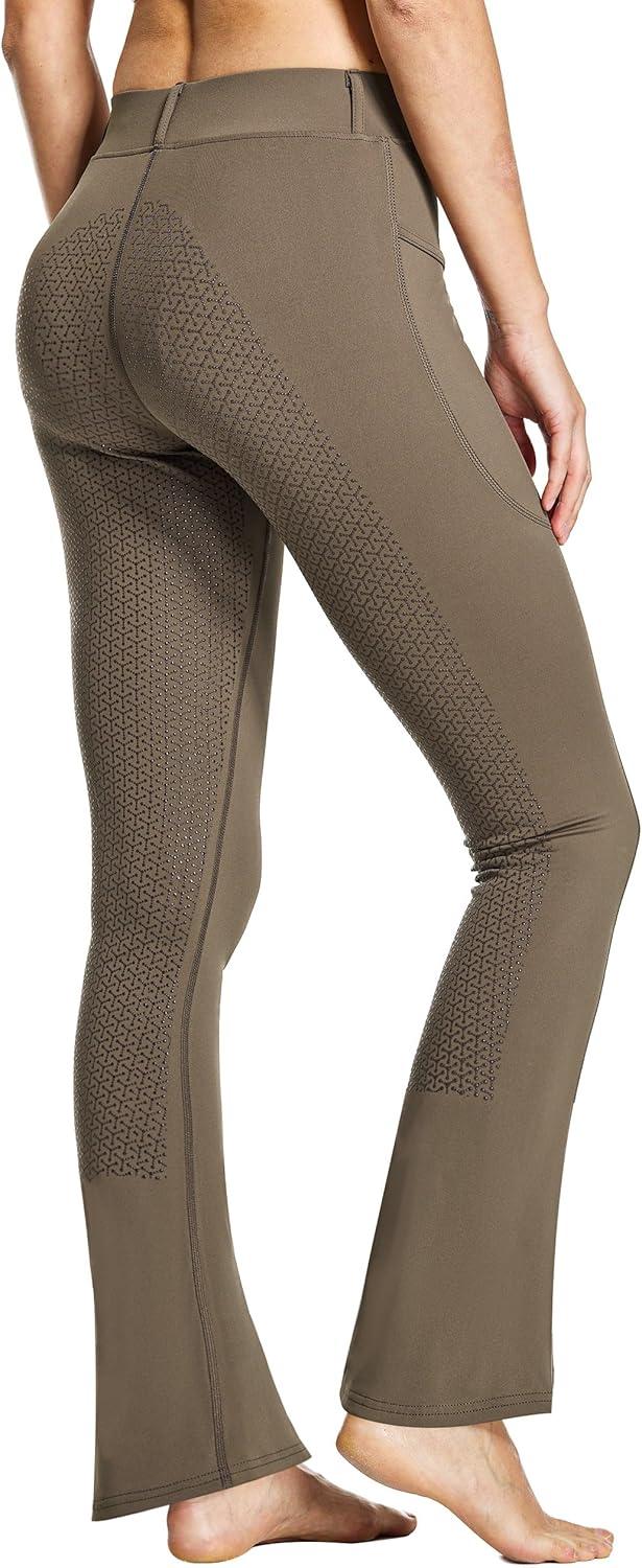 imageFitsT4 Sports Womens Full Seat Horse Riding Pants Bootcut Riding Tights with Pockets Equestrian Breeches for WomenBrown