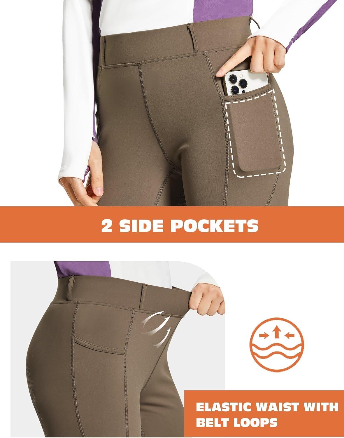 imageFitsT4 Sports Womens Full Seat Horse Riding Pants Bootcut Riding Tights with Pockets Equestrian Breeches for WomenBrown