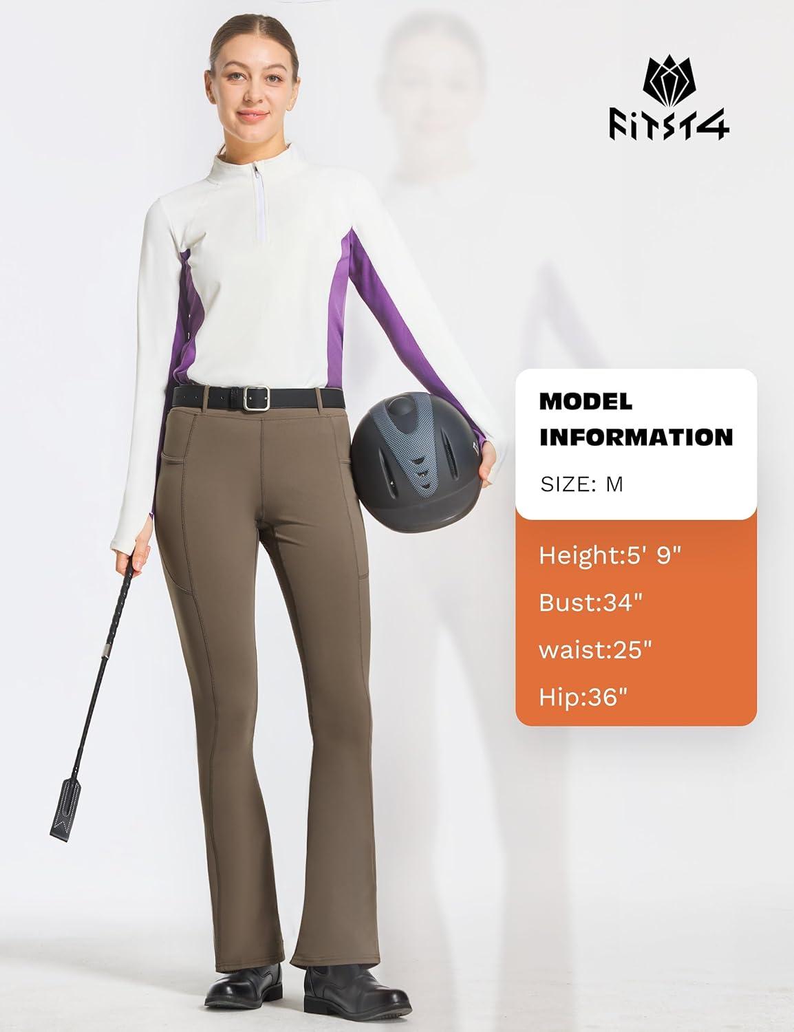 imageFitsT4 Sports Womens Full Seat Horse Riding Pants Bootcut Riding Tights with Pockets Equestrian Breeches for WomenBrown