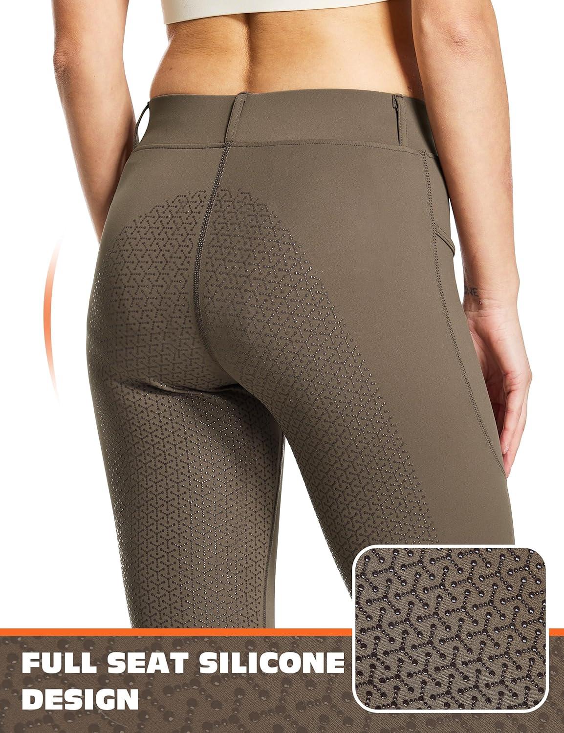 imageFitsT4 Sports Womens Full Seat Horse Riding Pants Bootcut Riding Tights with Pockets Equestrian Breeches for WomenBrown