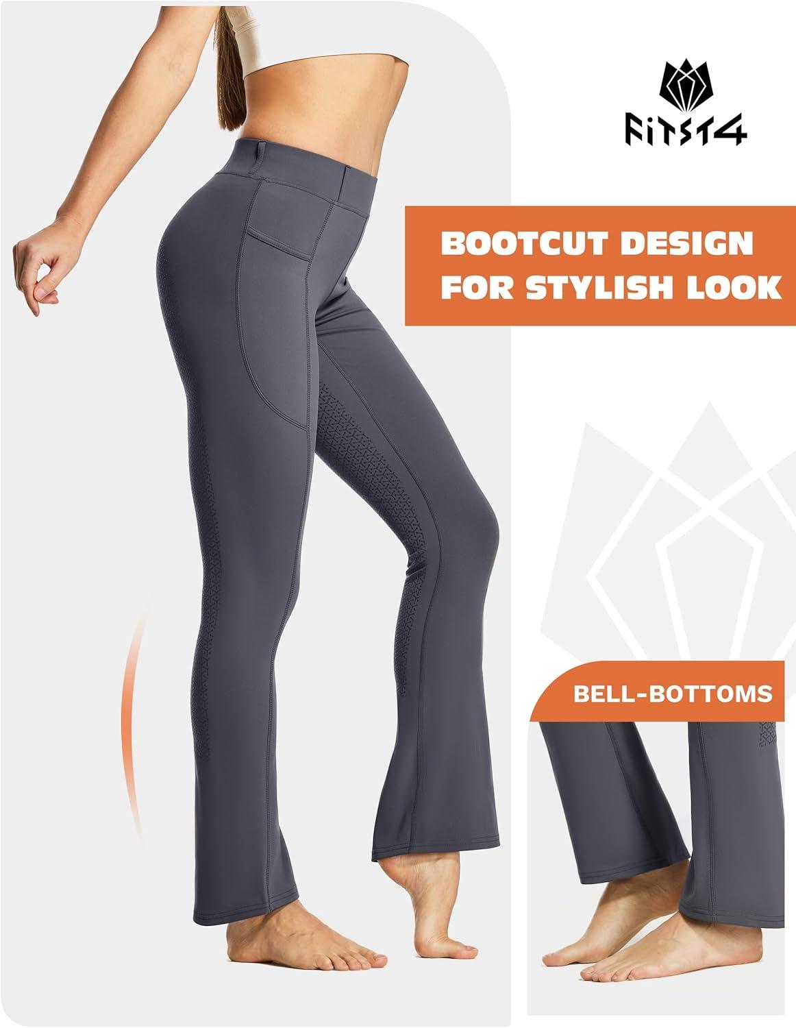 imageFitsT4 Sports Womens Full Seat Horse Riding Pants Bootcut Riding Tights with Pockets Equestrian Breeches for WomenDark Grey