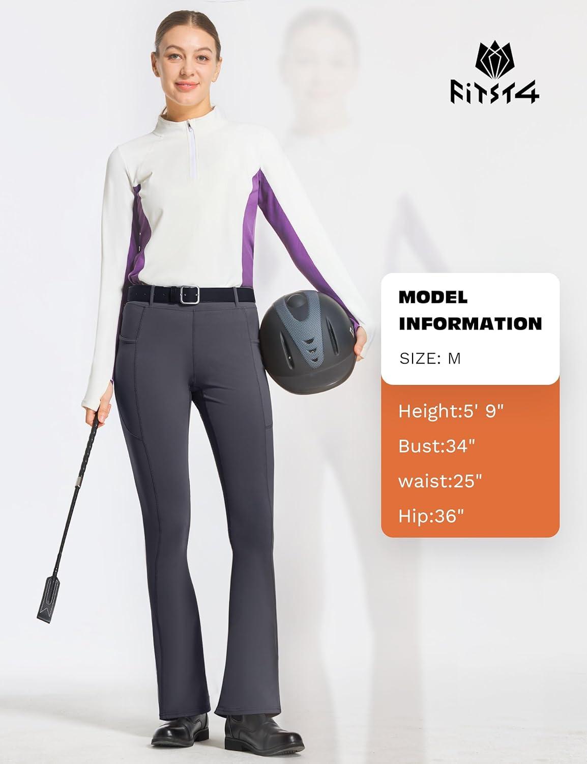 imageFitsT4 Sports Womens Full Seat Horse Riding Pants Bootcut Riding Tights with Pockets Equestrian Breeches for WomenDark Grey