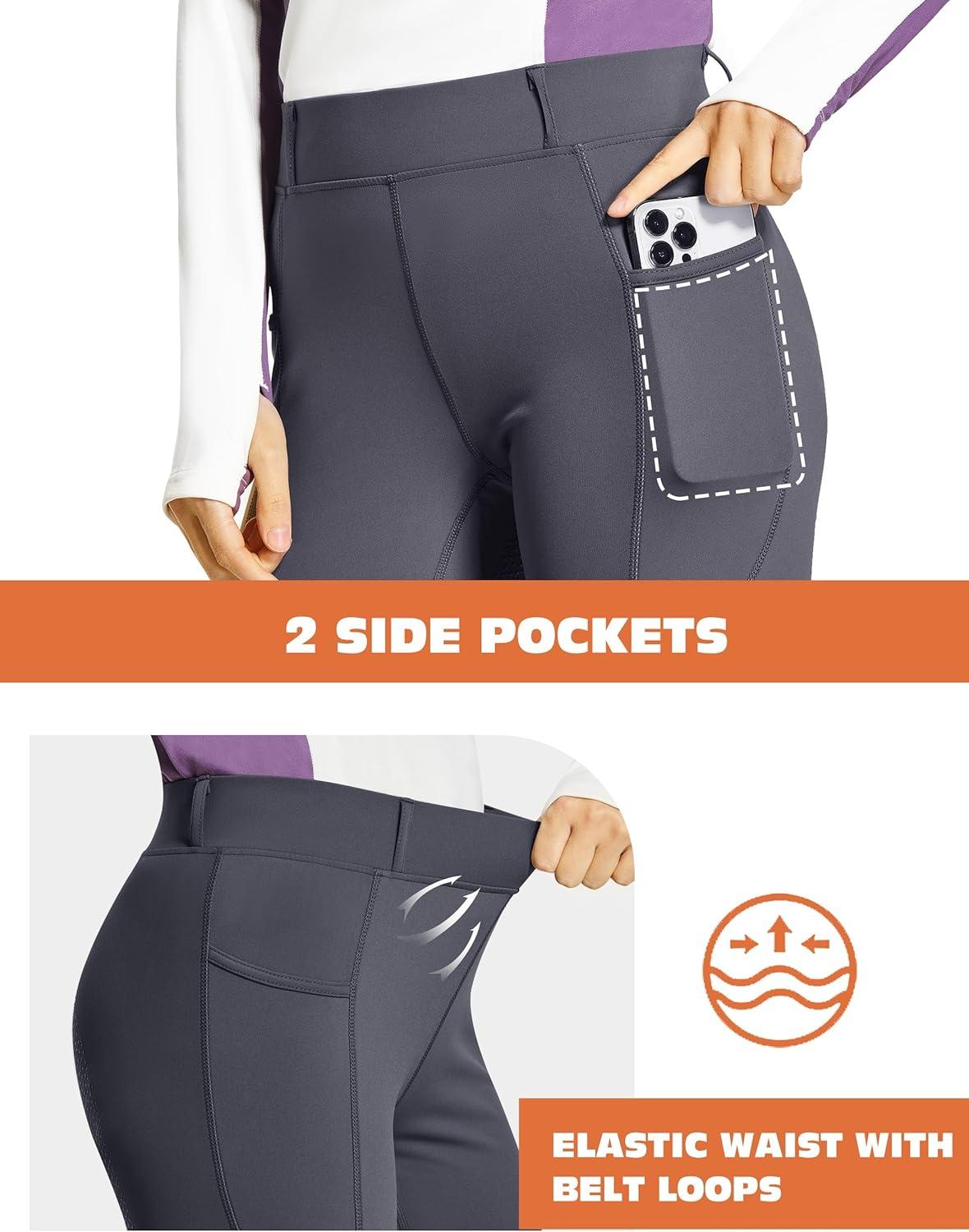 imageFitsT4 Sports Womens Full Seat Horse Riding Pants Bootcut Riding Tights with Pockets Equestrian Breeches for WomenDark Grey