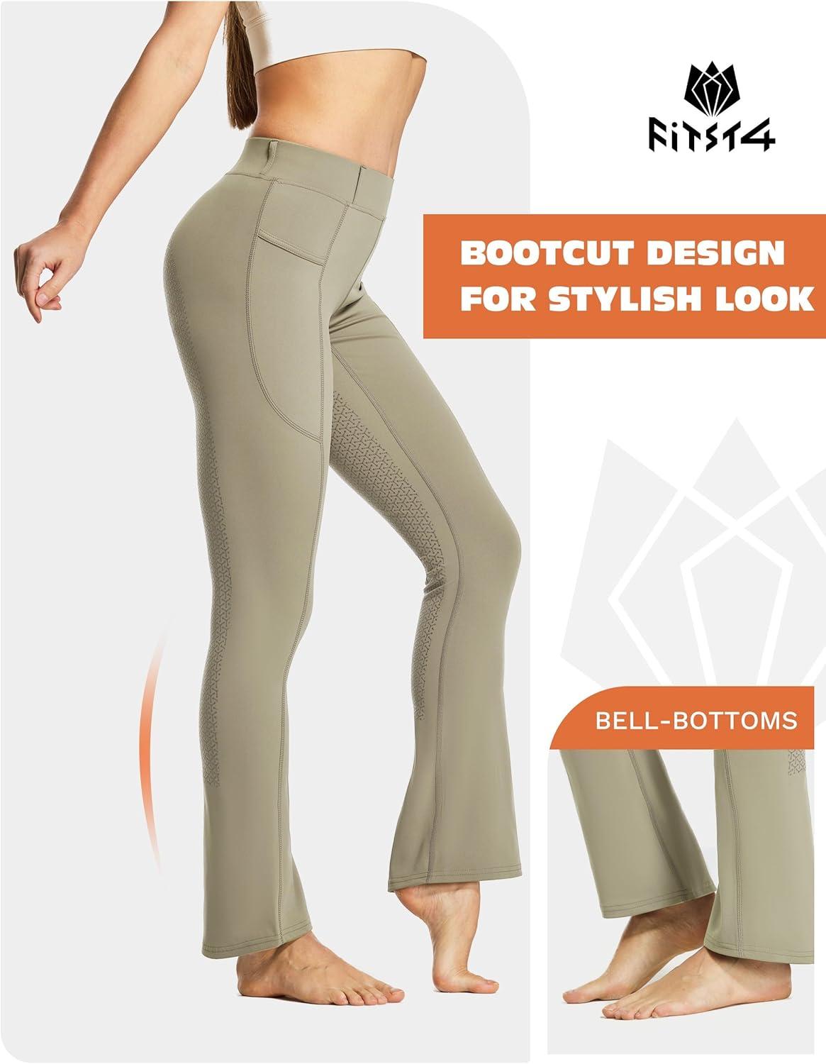 imageFitsT4 Sports Womens Full Seat Horse Riding Pants Bootcut Riding Tights with Pockets Equestrian Breeches for WomenKhaki