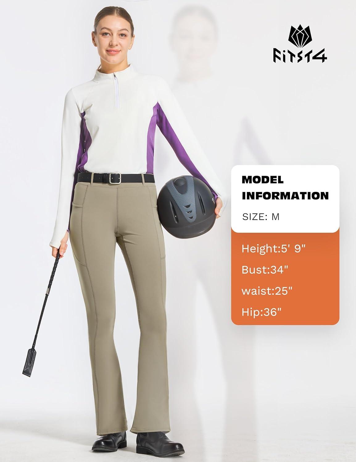 imageFitsT4 Sports Womens Full Seat Horse Riding Pants Bootcut Riding Tights with Pockets Equestrian Breeches for WomenKhaki