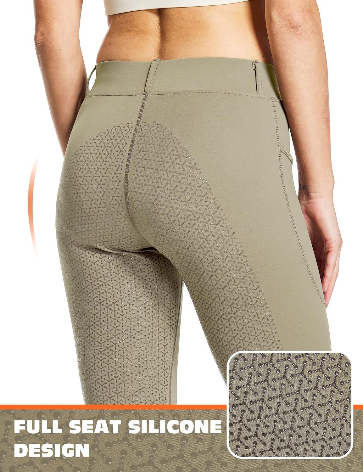 imageFitsT4 Sports Womens Full Seat Horse Riding Pants Bootcut Riding Tights with Pockets Equestrian Breeches for WomenKhaki